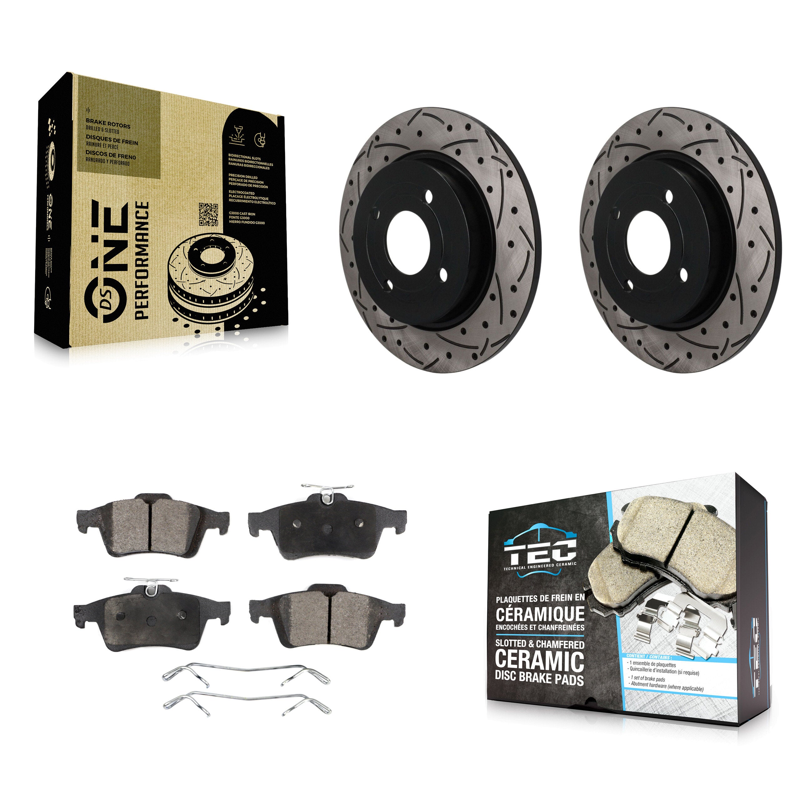 Rear Coated Drilled Slot Disc Brake Rotor Ceramic Pad Kit For 2018-2022 Ford EcoSport AWD KDT-102043