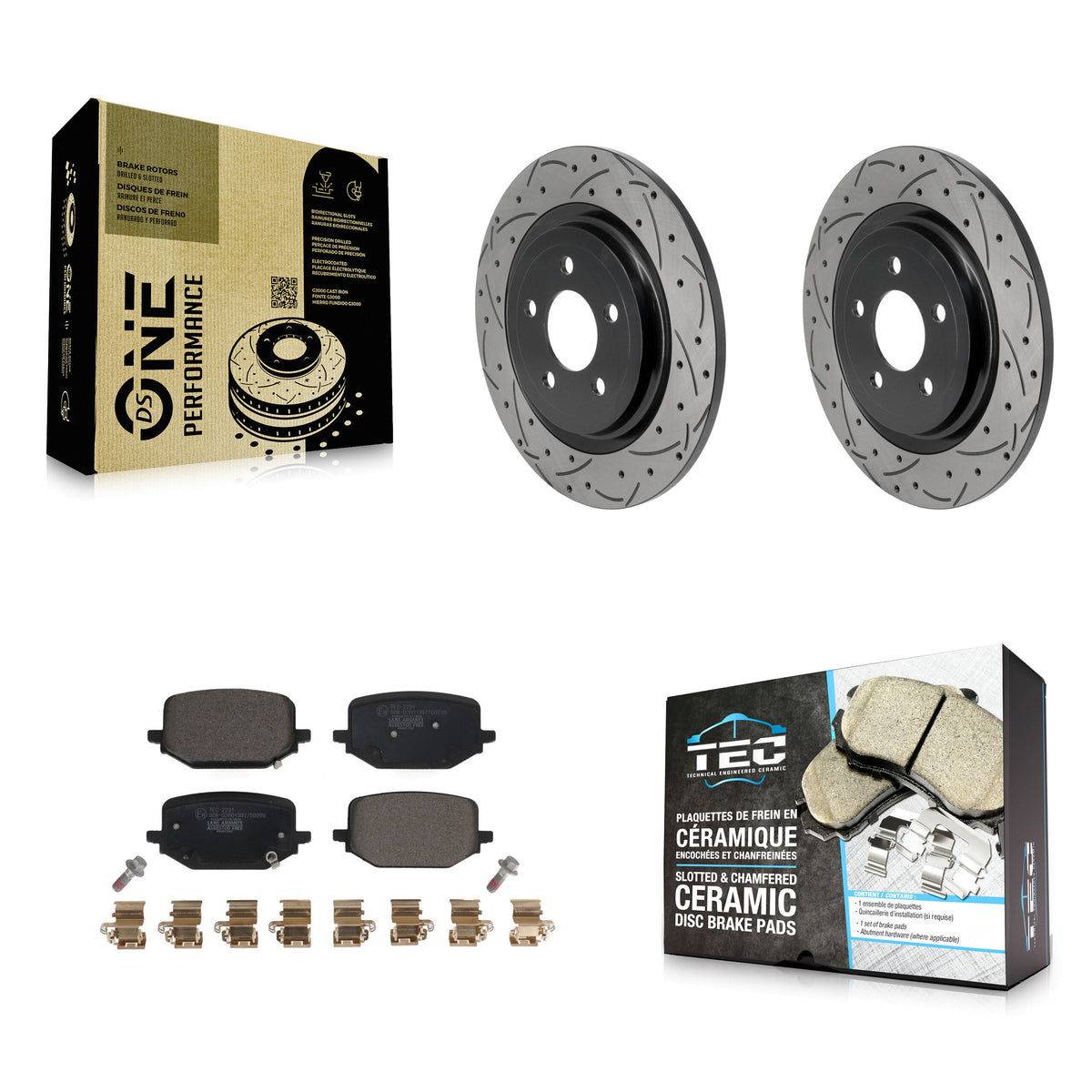 Rear Coated Drill Slot Disc Brake Rotors Ceramic Pad Kit For 2022-2024 Ford Explorer 2.3L KDT-102044