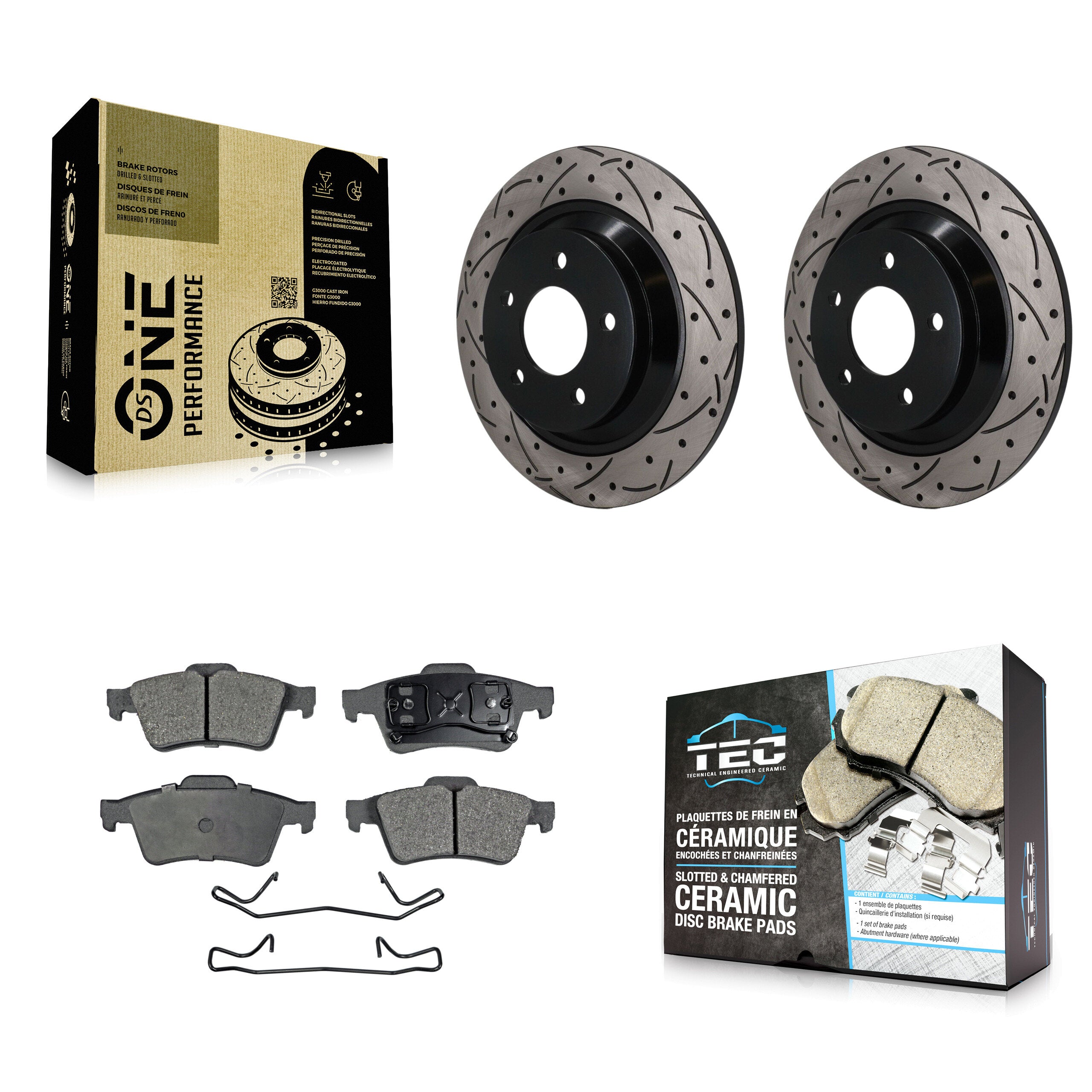 Rear Coated Drilled Slotted Disc Brake Rotors & Ceramic Pad Kit For 2006 Mazda 5 To 02 06 KDT-102049