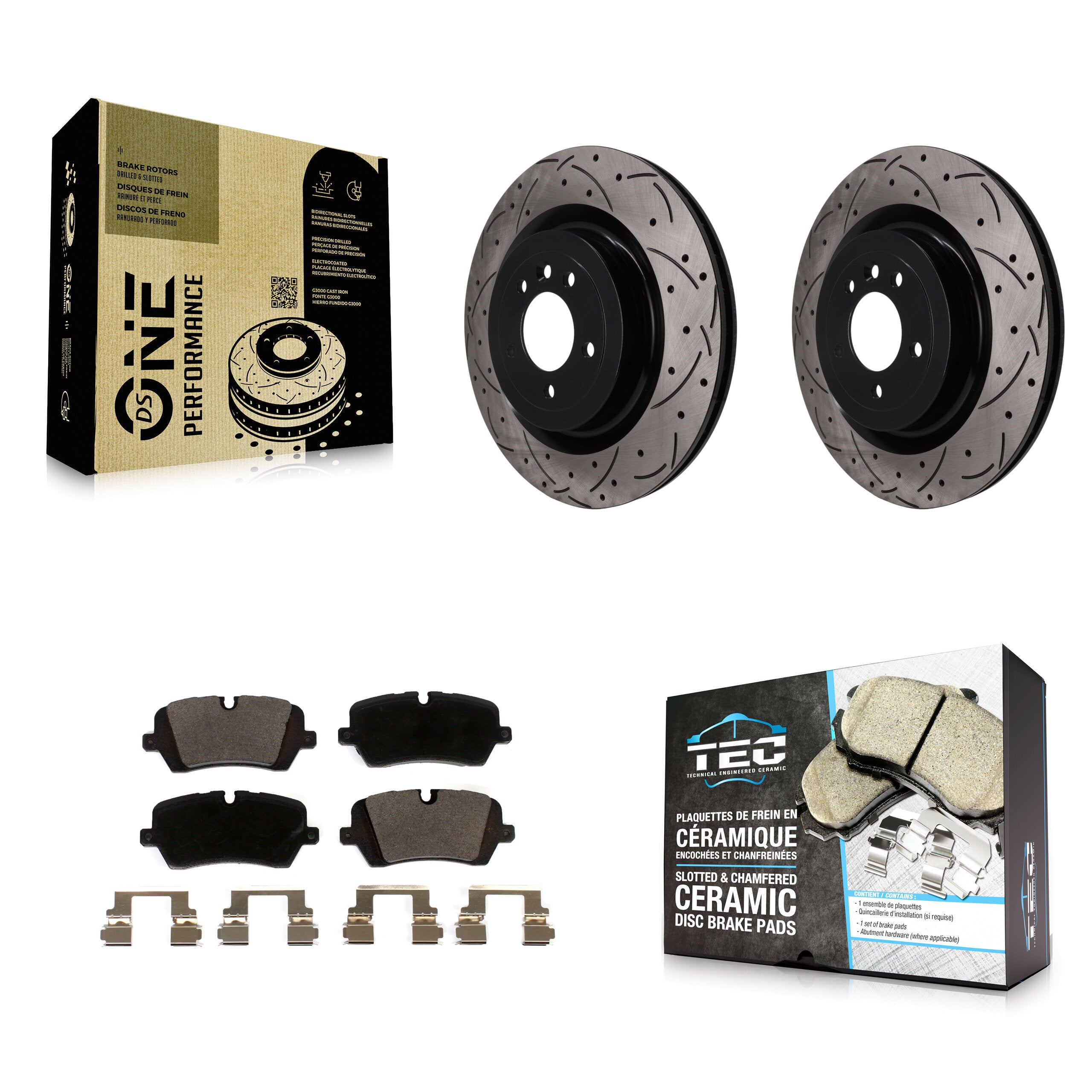 Rear Drilled Slot Brake Rotors Ceramic Pad Kit For Land Rover Range Sport Defender 110 90 KDT-102051