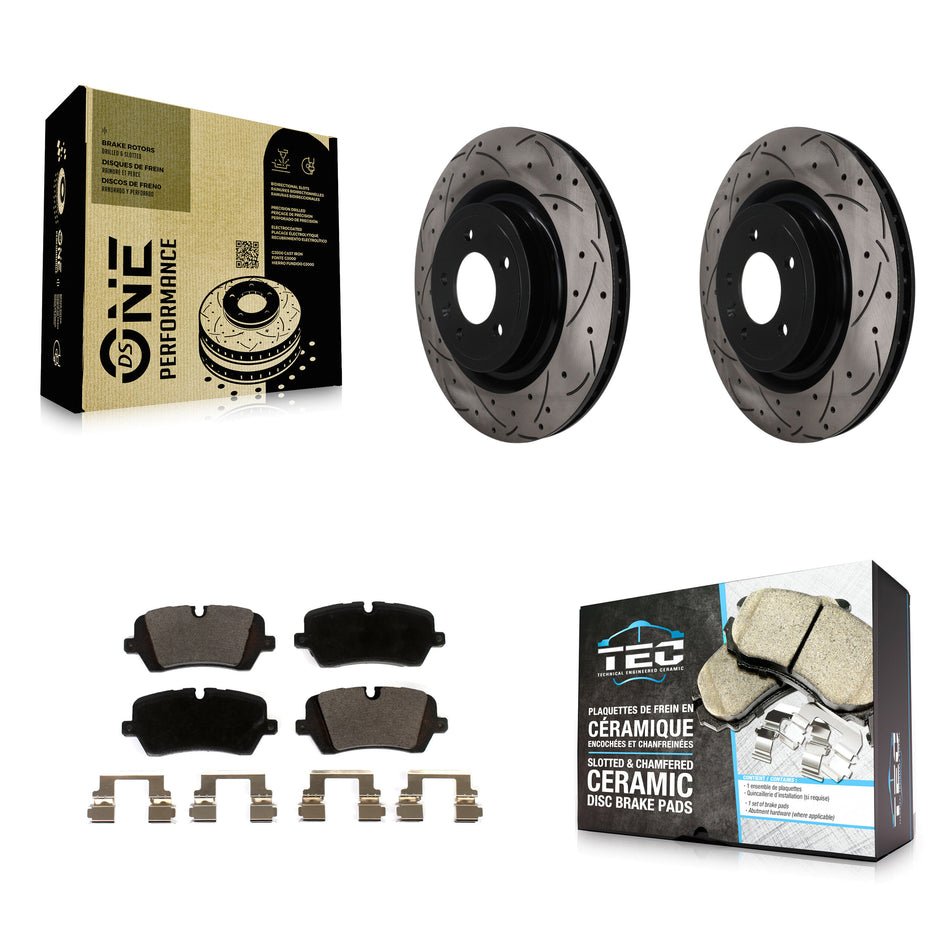 Rear Drilled Slot Disc Brake Rotor & Ceramic Pad Kit For Land Rover Range Sport Discovery KDT-102052