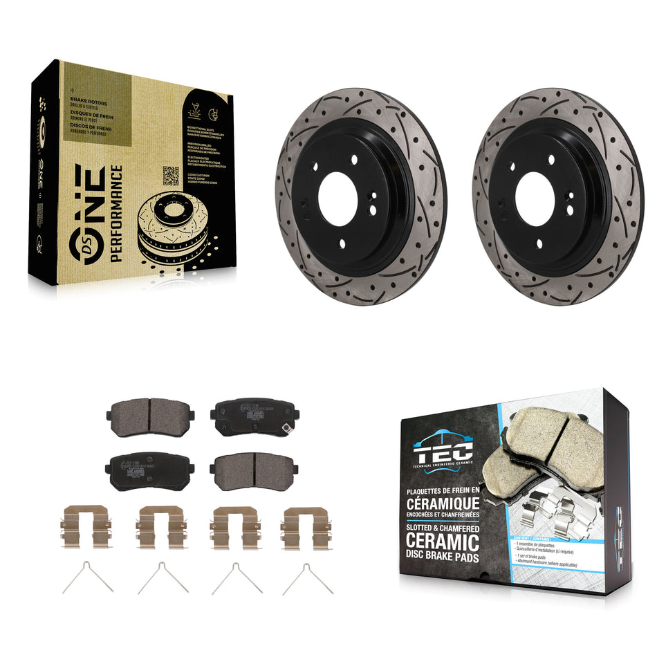 Rear Coated Drilled Slotted Disc Brake Rotors Ceramic Pad Kit For Hyundai Kona Kia Seltos KDT-102065