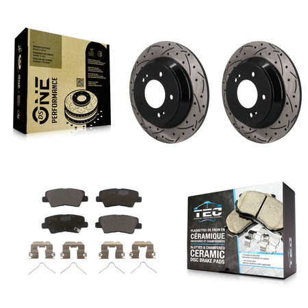 Rear Coated Drilled Slotted Disc Brake Rotors Ceramic Pad Kit For 2020-2022 Kia Soul 1.6L KDT-102067