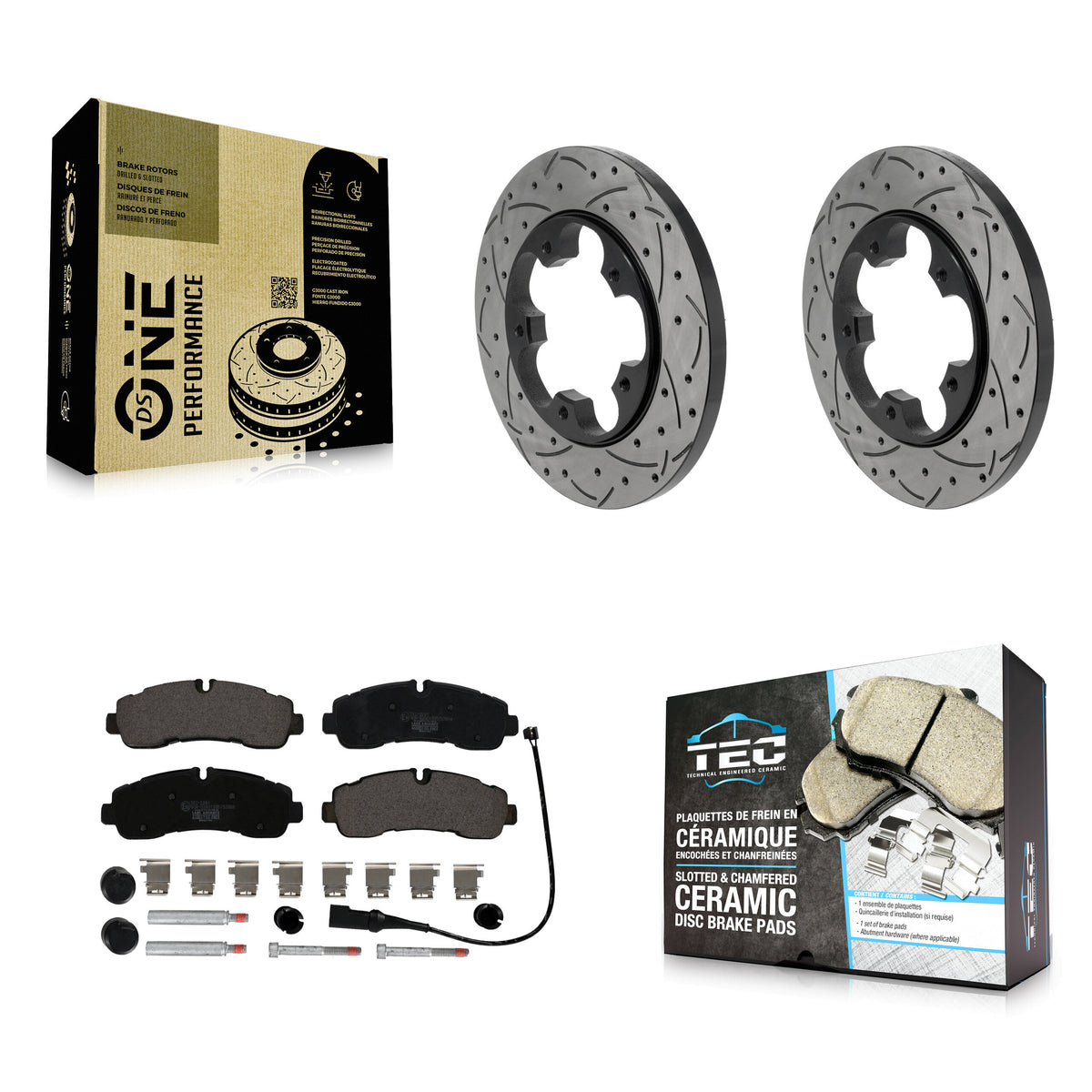 Rear Drill Slot Brake Rotors Ceramic Pad Kit For 20-21 Ford Transit-350 With 5 Lug Wheels KDT-102077