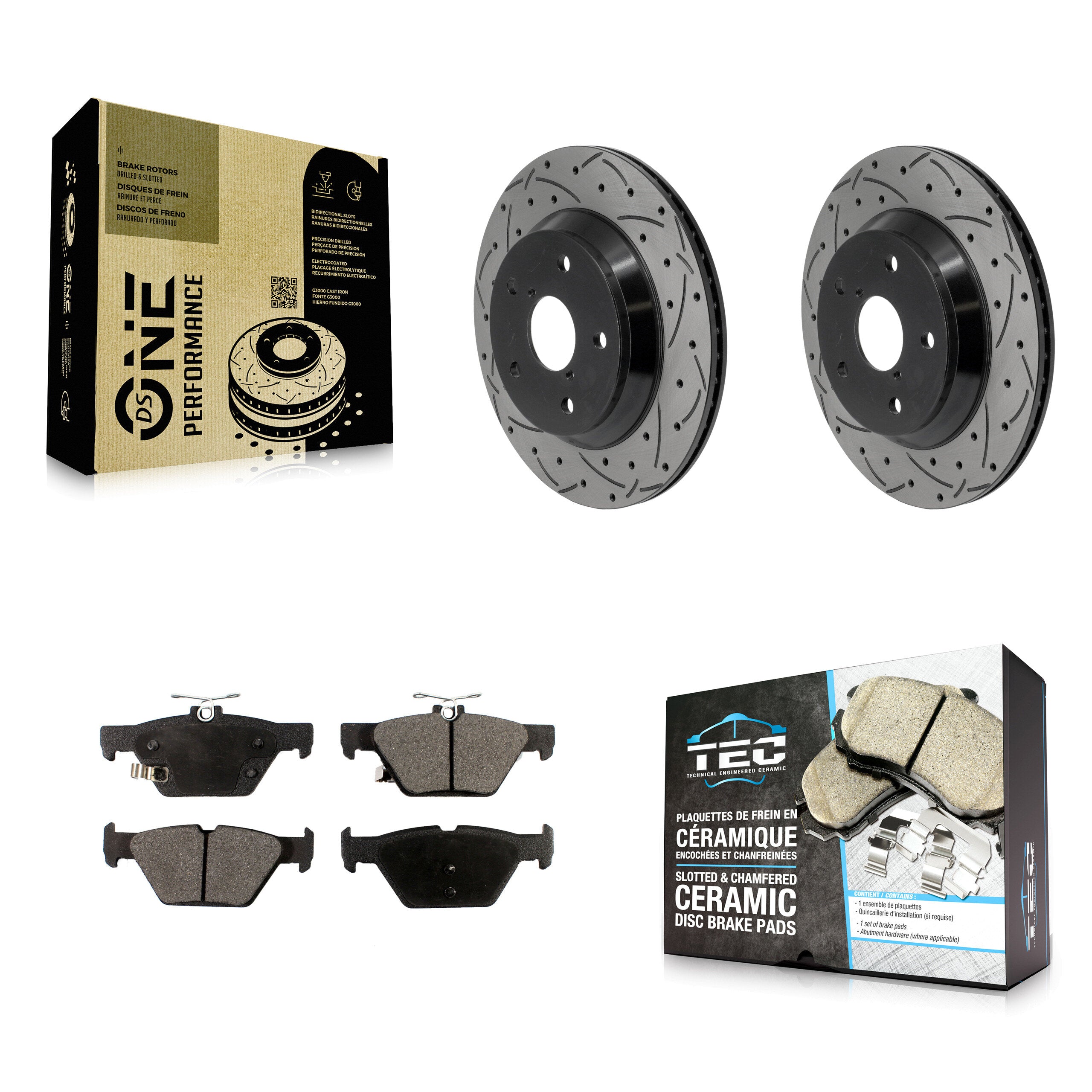 Rear Coated Drilled Slot Disc Brake Rotor & Ceramic Pad Kit For Subaru Forester Crosstrek KDT-102086