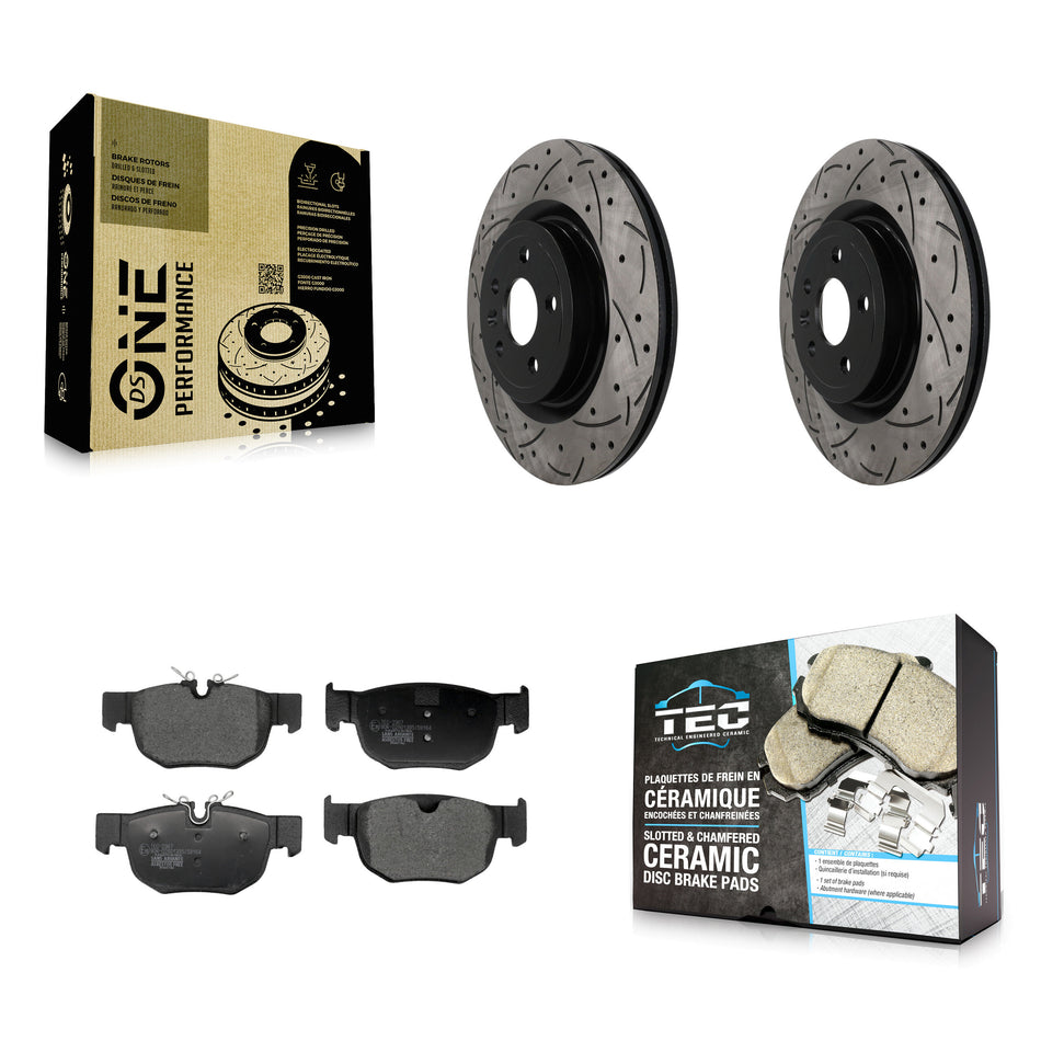 Rear Coated Drilled Slotted Disc Brake Rotors And Ceramic Pads Kit For Jaguar F-Pace KDT-102087