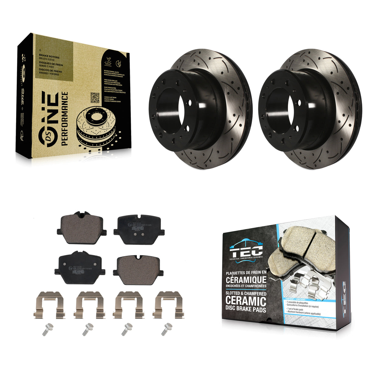 Rear Drilled Slot Brake Rotors Ceramic Pad Kit For 23-24 Ram 3500 With Single Wheels KDT-102091