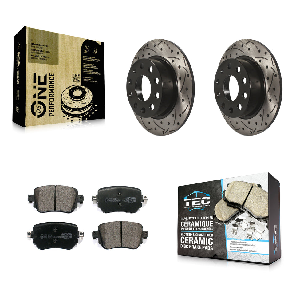 Rear Coat Drill Slot Disc Brake Rotor Ceramic Pad Kit For 2015 Volkswagen Golf SportWagen KDT-102093