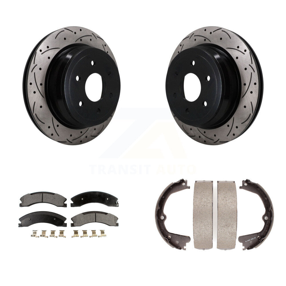 Rear Disc Drilled & Slotted Rotors Ceramic Pads And Parking Shoes Kit For Nissan TITAN XD KDT-102143