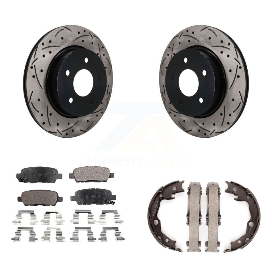 Rear Disc Drilled & Slotted Rotors Ceramic Pads Parking Brake Shoes Kit For Nissan LEAF KDT-102147