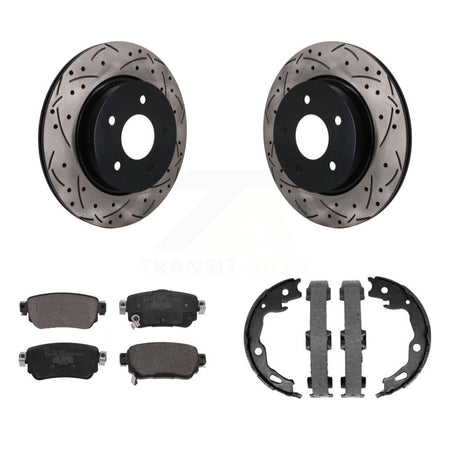 Rear Disc Drilled & Slotted Rotors Ceramic Pads Parking Shoes Kit For Nissan Rogue Sport KDT-102149