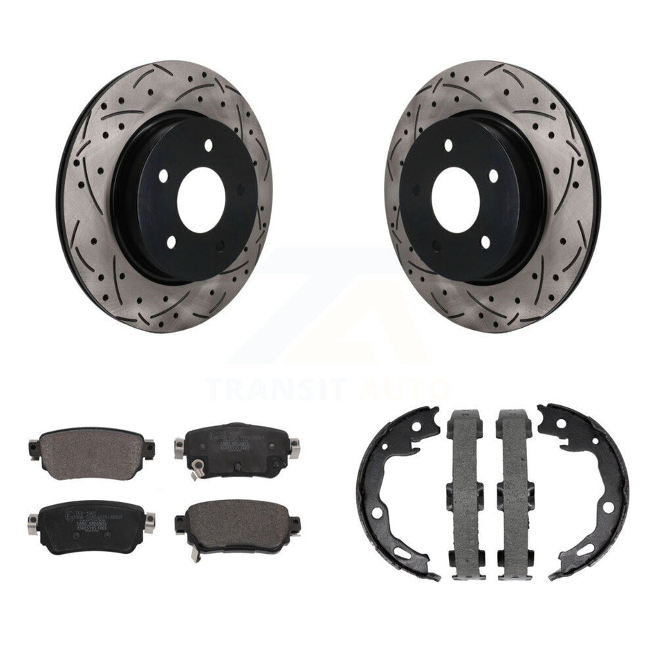 Rear Disc Drilled & Slotted Rotors Ceramic Pads Parking Shoes Kit For Nissan Rogue Sport KDT-102149