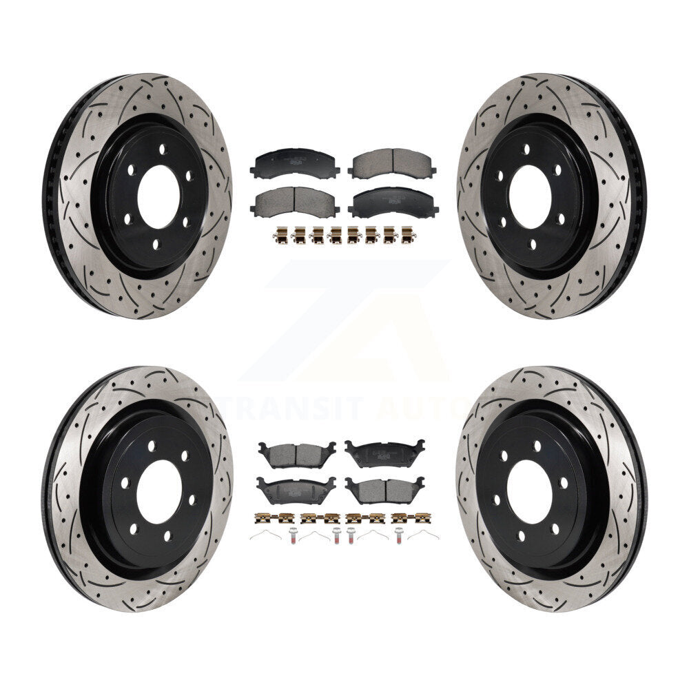 Front Rear Coated Drilled Slotted Disc Brake Rotors And Ceramic Pads Kit For Ford F-150 KDT-102158