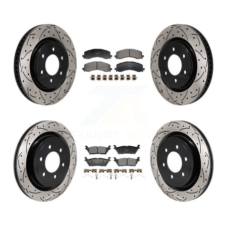 Front Rear Coated Drilled Slotted Disc Brake Rotors And Ceramic Pads Kit For Ford F-150 KDT-102158
