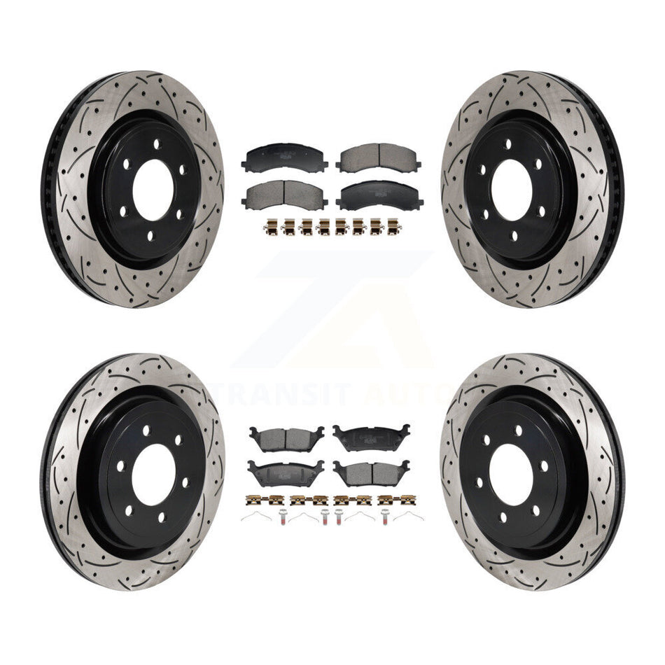 Front Rear Coated Drilled Slotted Disc Brake Rotors And Ceramic Pads Kit For Ford F-150 KDT-102158