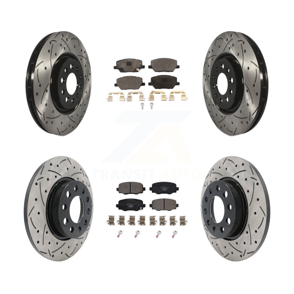 Front Rear Coated Drilled Slotted Disc Brake Rotors And Ceramic Pads Kit For Dodge Hornet KDT-102159