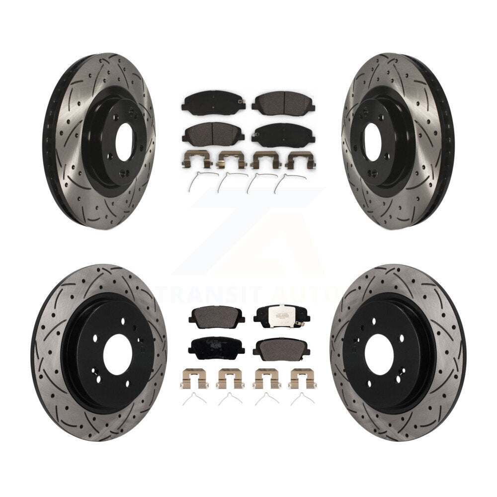 Front Rear Coated Drilled Slotted Disc Brake Rotor & Ceramic Pad Kit For Hyundai Santa Fe KDT-102161