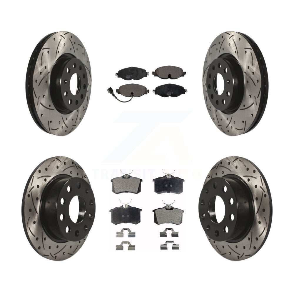 Front Rear Coat Drill Slot Disc Brake Rotors Ceramic Pad Kit For Volkswagen Golf Alltrack KDT-102162