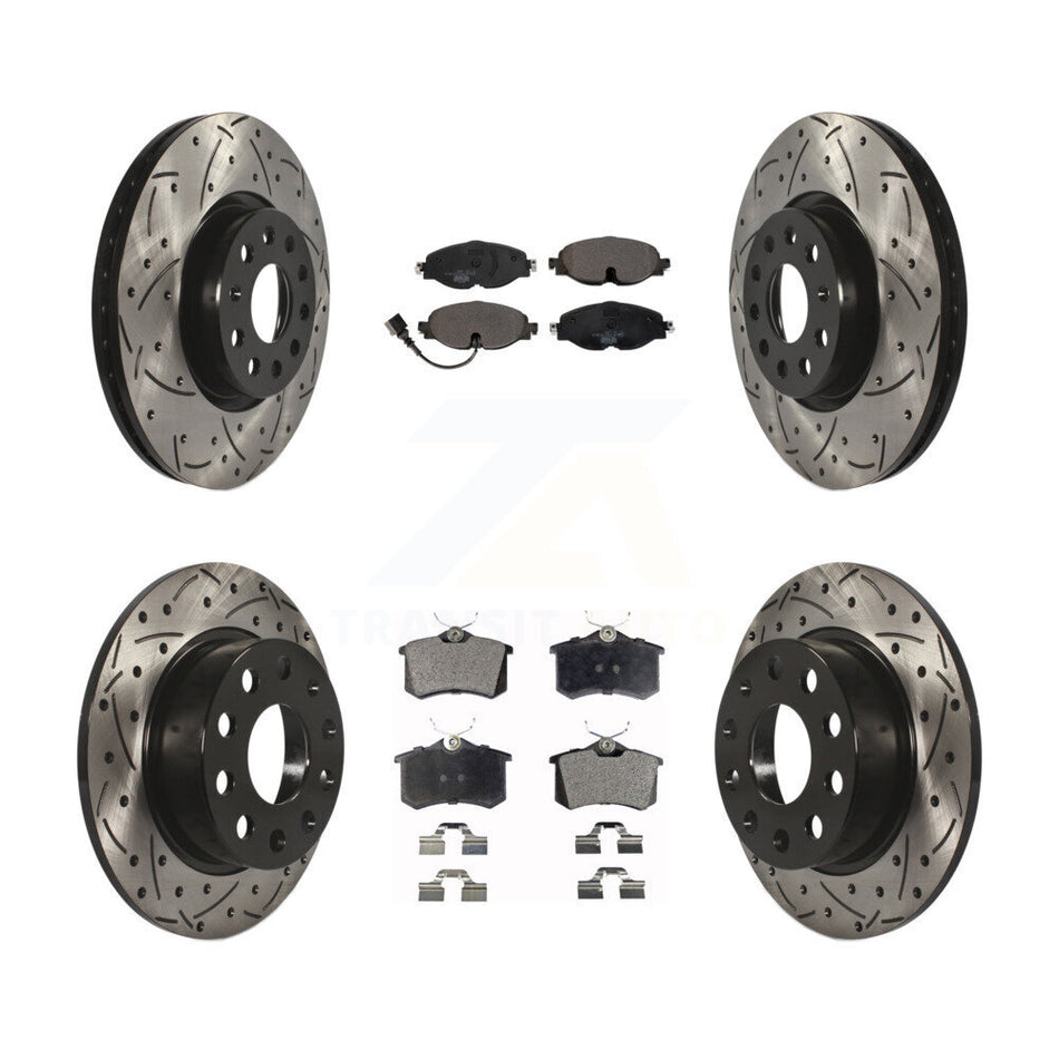 Front Rear Coat Drill Slot Disc Brake Rotors Ceramic Pad Kit For Volkswagen Golf Alltrack KDT-102162