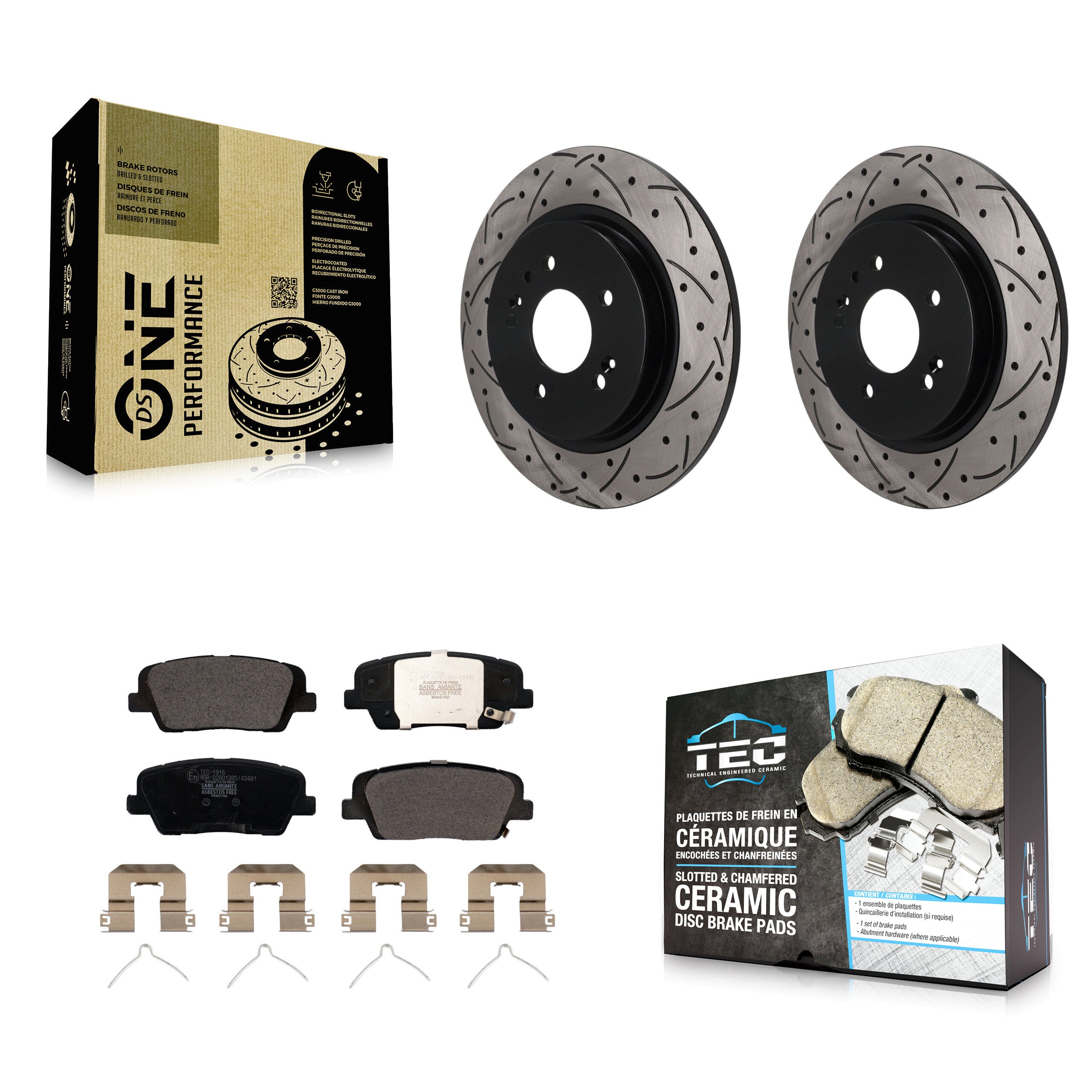 Rear Coated Drilled Slotted Disc Brake Rotors And Ceramic Pads Kit For Hyundai Santa Fe KDT-102167