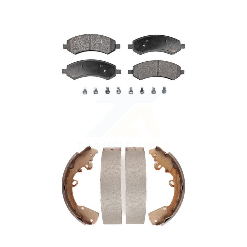 Front Rear Semi-Metallic Brake Pads And Drum Shoes Kit For Dakota Dodge Mitsubishi Raider Ram KFN-100014