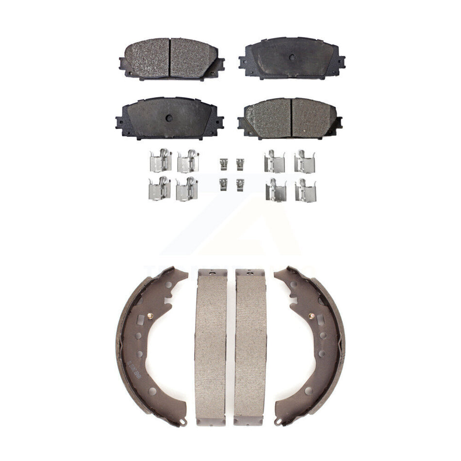 Front Rear Semi-Metallic Brake Pads And Drum Shoes Kit For Toyota Prius C Scion iQ KFN-100023