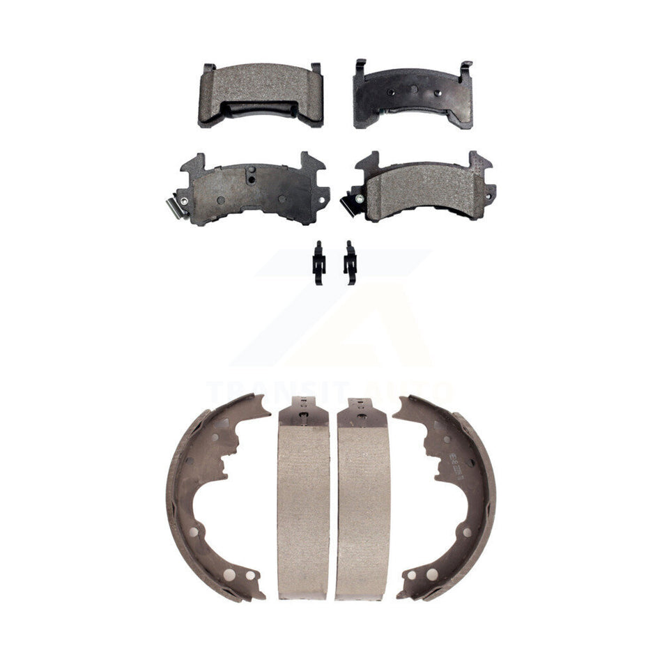 Front Rear Semi-Metallic Brake Pads Drum Shoe Kit For Chevrolet S10 GMC Sonoma Camaro Blazer Oldsmobile Pontiac Monte Carlo Cutlass Supreme El Camino Firebird Buick Jimmy S15 KFN-100040