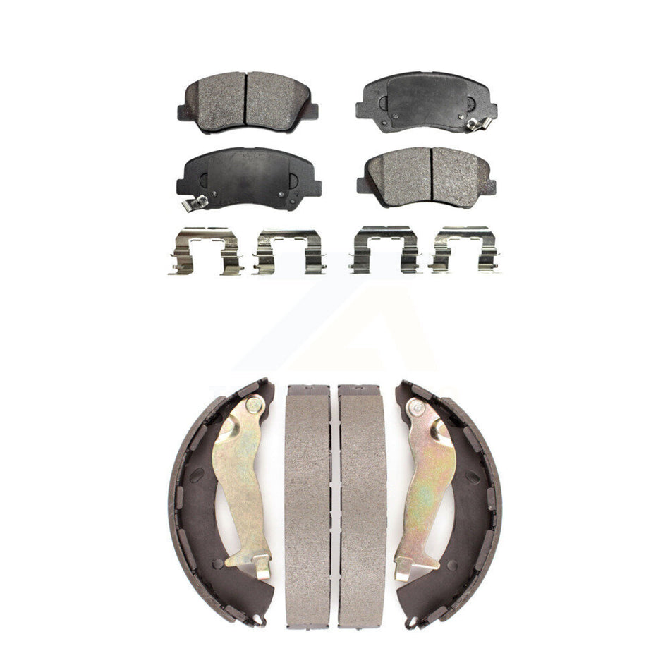 Front Rear Semi-Metallic Brake Pads And Drum Shoes Kit For 2012-2017 Hyundai Accent KFN-100041