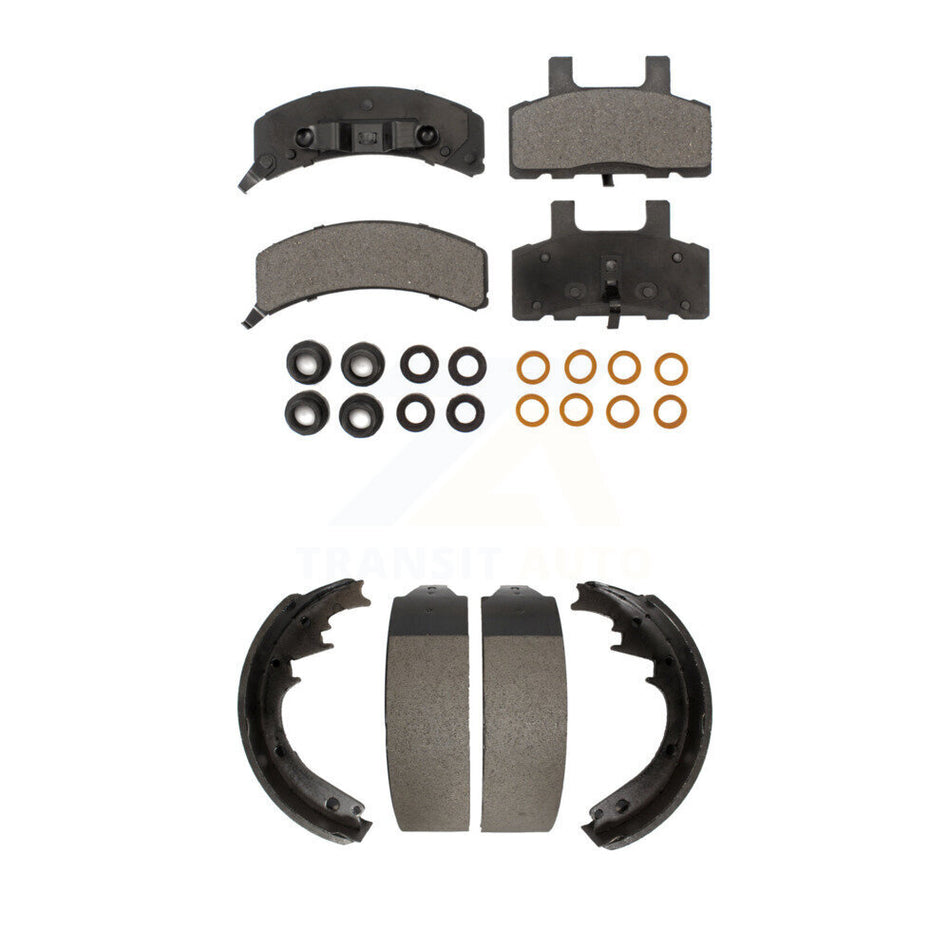 Front Rear Semi-Metallic Brake Pads And Drum Shoes Kit For Chevrolet C1500 K1500 GMC K2500 Suburban C2500 Yukon Tahoe Express 1500 Savana Cadillac Escalade KFN-100054