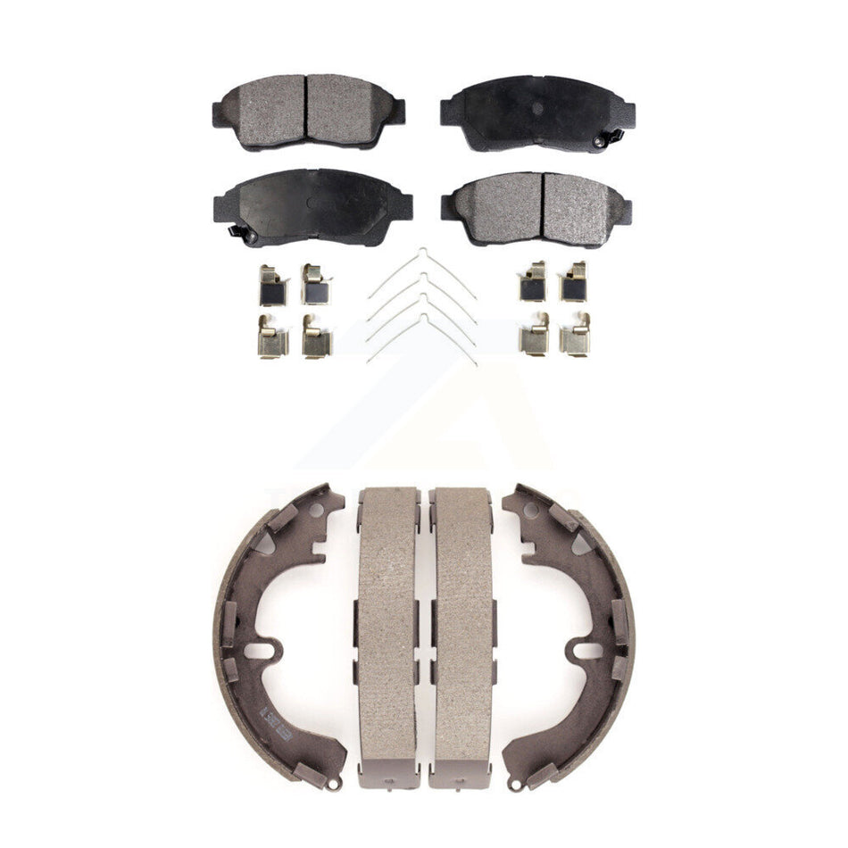 Front Rear Semi-Metallic Brake Pads And Drum Shoes Kit For 1993-1997 Toyota Corolla Geo Prizm KFN-100095