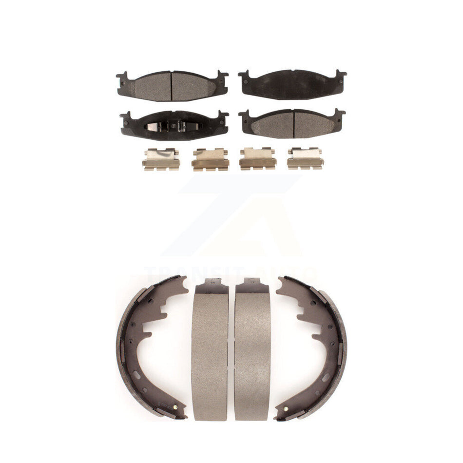 Front Rear Semi-Metallic Brake Pads And Drum Shoes Kit For Ford E-150 Econoline Club Wagon KFN-100101