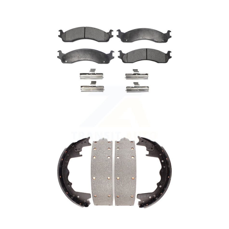 Front Rear Semi-Metallic Brake Pads And Drum Shoes Kit For Ford F-350 E-250 F-250 Econoline E-350 Club Wagon Super Duty KFN-100112
