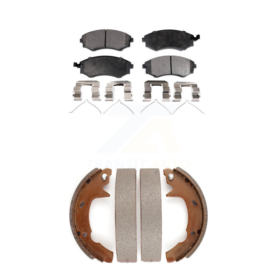Front Rear Semi-Metallic Brake Pads And Drum Shoes Kit For 1991-1993 Hyundai Sonata KFN-100119