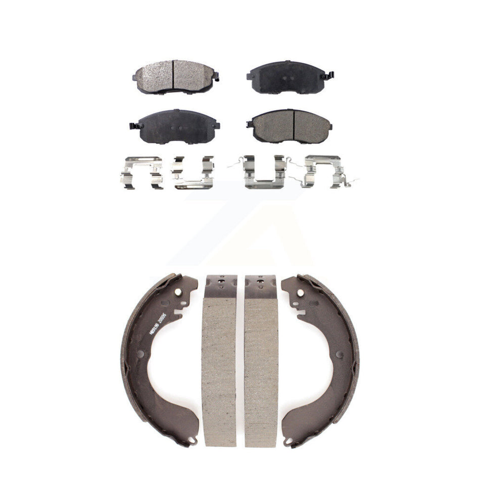 Front Rear Semi-Metallic Brake Pads And Drum Shoes Kit For Nissan Sentra Versa Cube KFN-100138