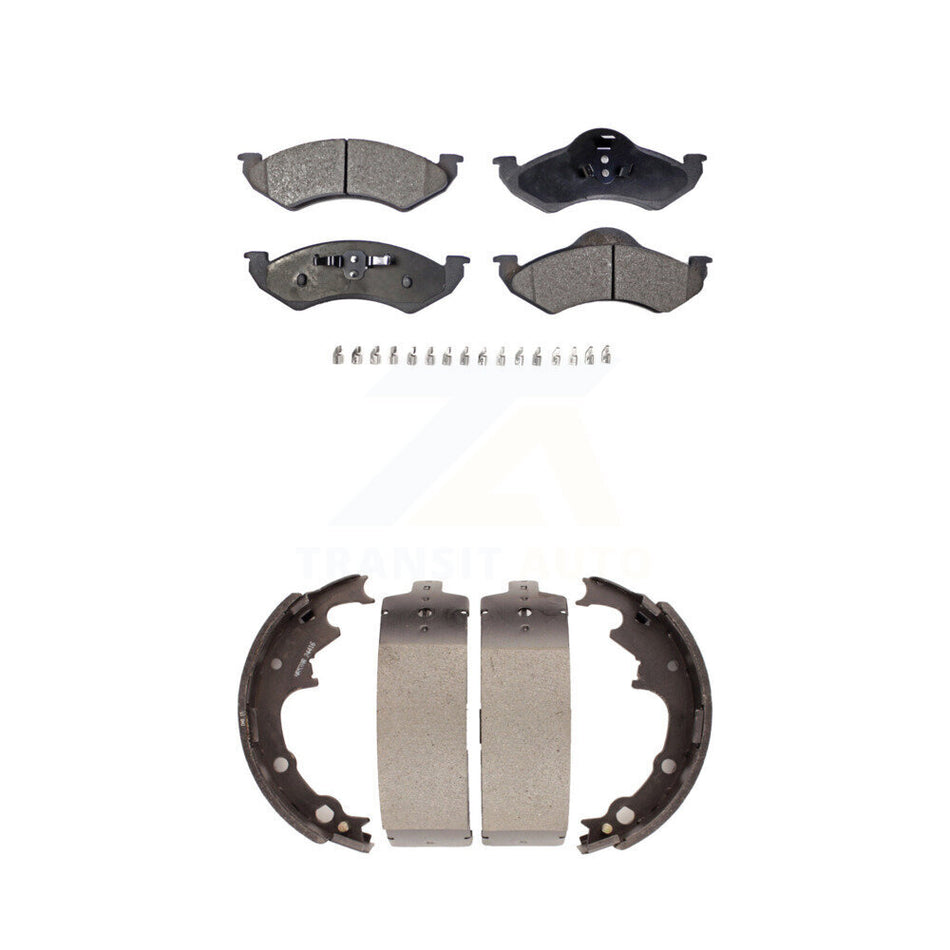 Front Rear Semi-Metallic Brake Pads And Drum Shoes Kit For 2000-2002 Dodge Dakota With 9" Diameter KFN-100142