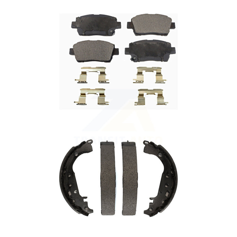 Front Rear Semi-Metallic Brake Pads And Drum Shoes Kit For 2009 Toyota Prius KFN-100146