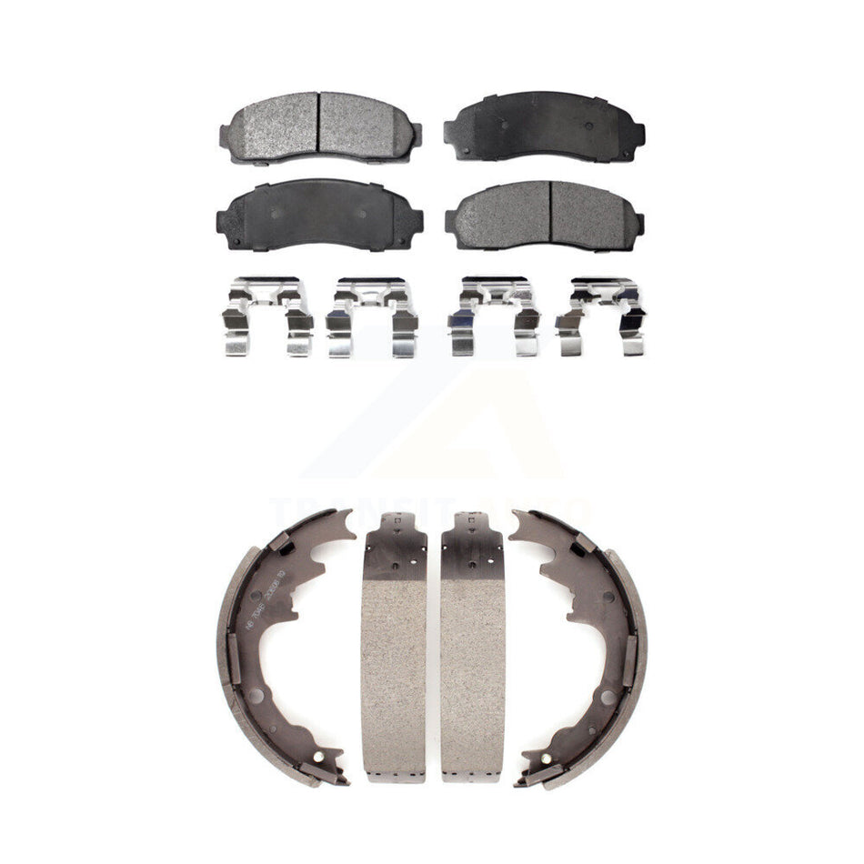Front Rear Semi-Metallic Brake Pads And Drum Shoes Kit For Ford Ranger Mazda B2300 B3000 With 9" Diameter KFN-100149