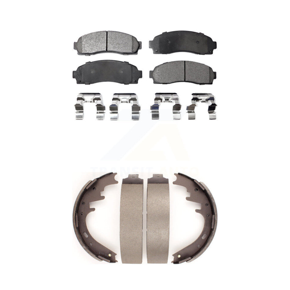 Front Rear Semi-Metallic Brake Pads And Drum Shoes Kit For 2001-2002 Ford Explorer Sport Trac KFN-100151