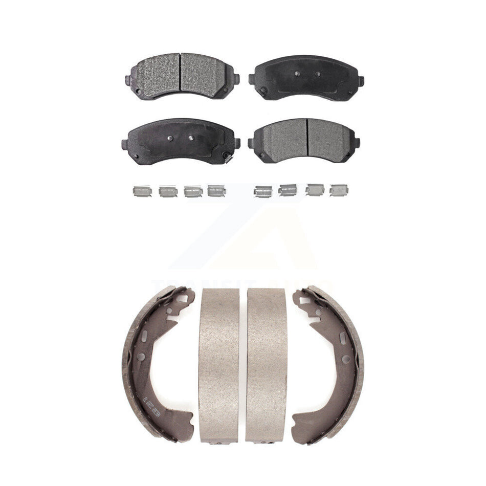 Front Rear Semi-Metallic Brake Pads And Drum Shoes Kit For 2002-2004 Chevrolet Venture Pontiac Montana Oldsmobile Silhouette AWD KFN-100158
