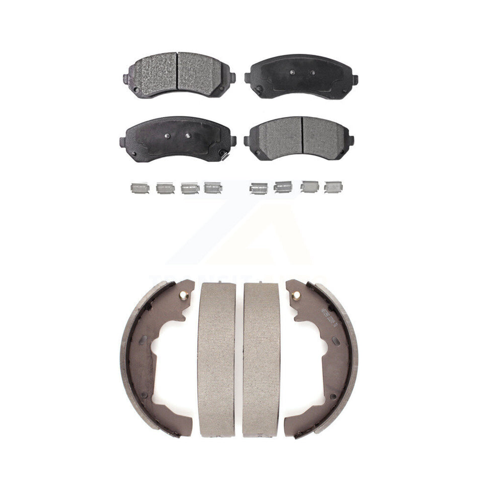 Front Rear Semi-Metallic Brake Pads And Drum Shoes Kit For 2001-2005 Pontiac Aztek KFN-100159