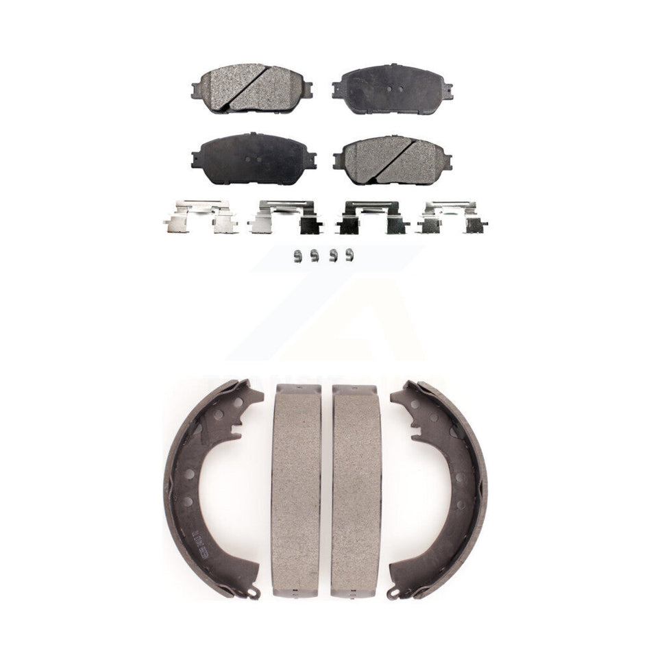 Front Rear Semi-Metallic Brake Pads And Drum Shoes Kit For 2005-2006 Toyota Camry SE XLE Vehicles Manufactured In Japan KFN-100179