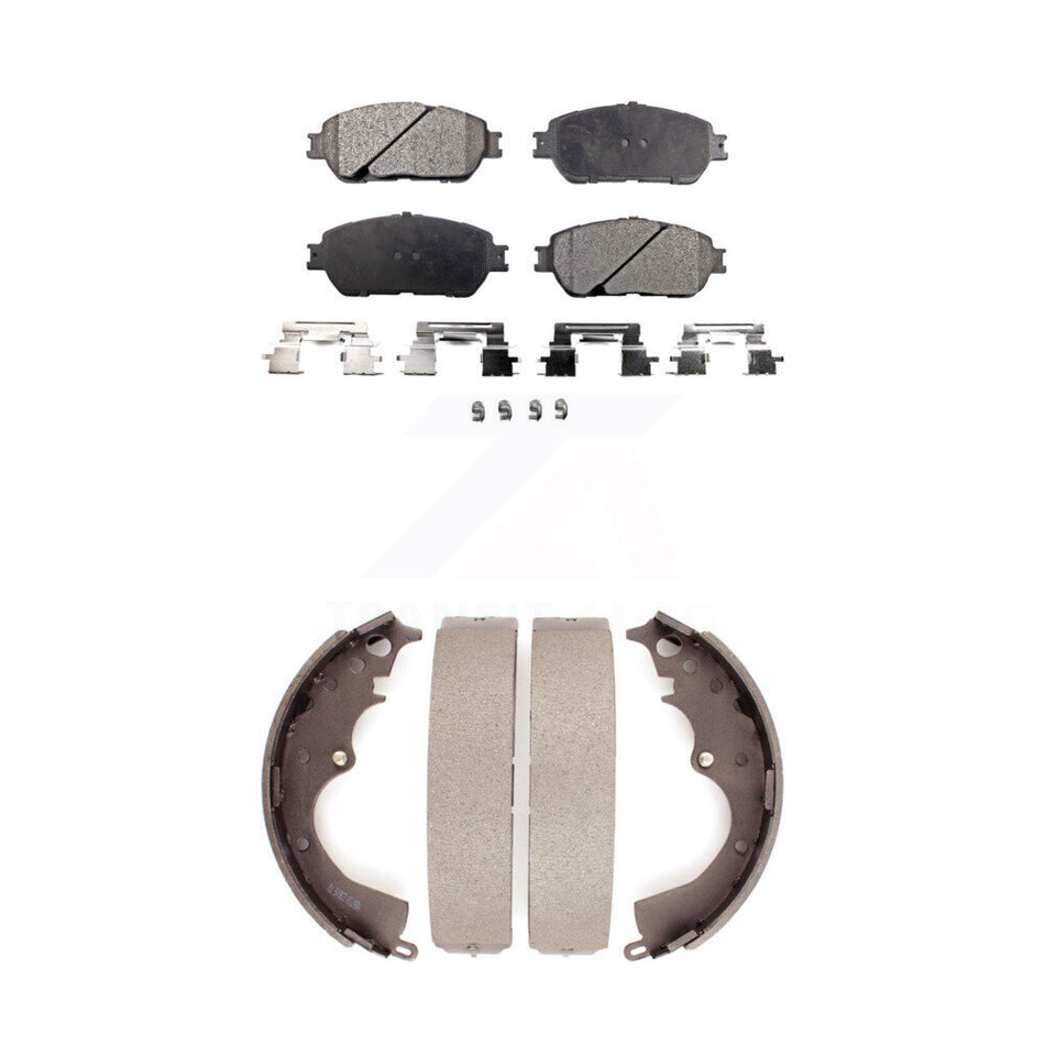 Front Rear Semi-Metallic Brake Pads And Drum Shoes Kit For 2005-2015 Toyota Tacoma With 5 Lug Wheels KFN-100181