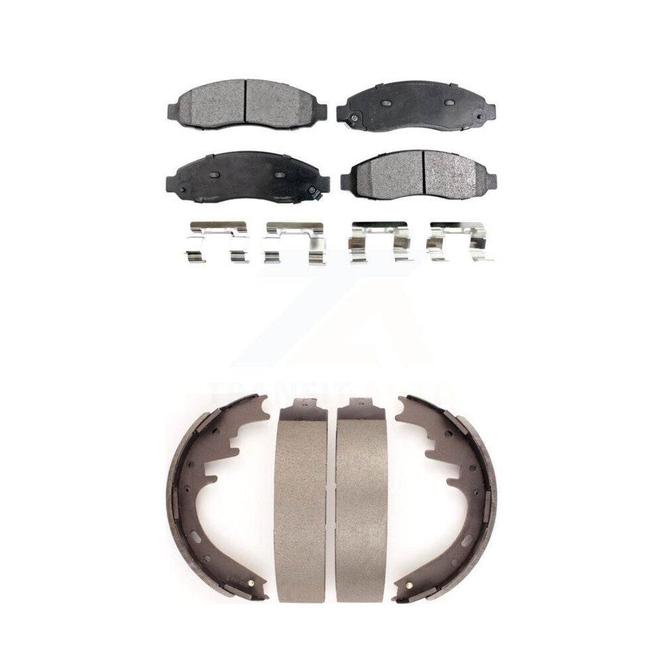 Front Rear Semi-Metallic Brake Pads And Drum Shoes Kit For 2003-2004 Dodge Dakota KFN-100202