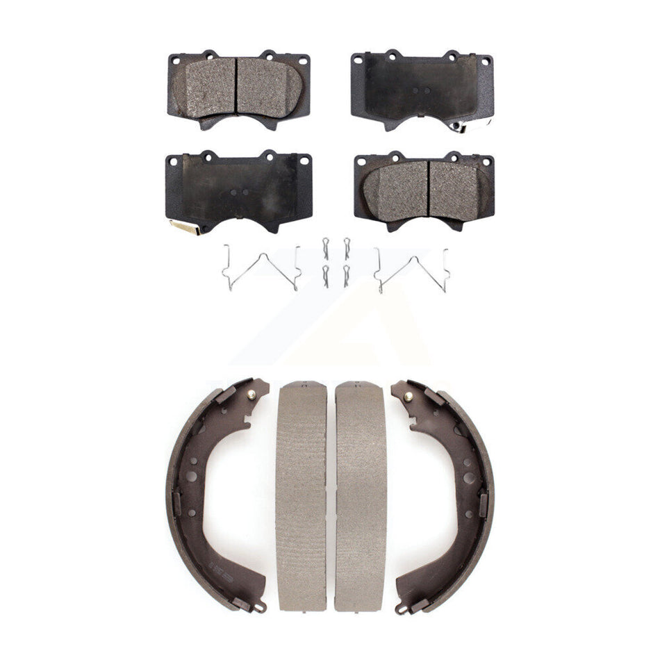 Front Rear Semi-Metallic Brake Pads And Drum Shoes Kit For 2000-2002 Toyota Tundra 5.3" Plate Length KFN-100205