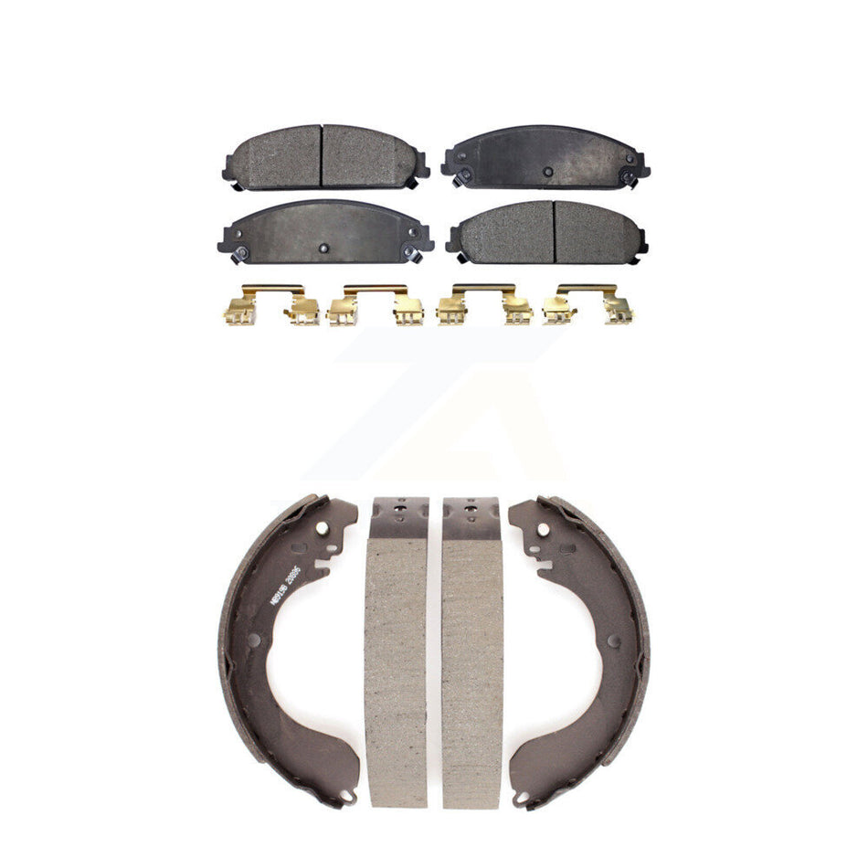 Front Rear Semi-Metallic Brake Pads And Drum Shoes Kit For 2008-2009 Dodge Caliber SRT-4 KFN-100208