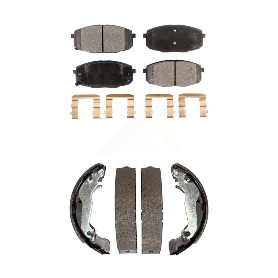 Front Rear Semi-Metallic Brake Pads And Drum Shoes Kit For 2009 Hyundai Elantra Touring KFN-100212