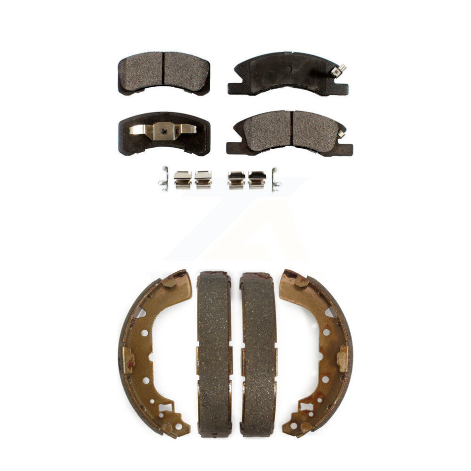 Front Rear Semi-Metallic Brake Pads And Drum Shoes Kit For 2014-2015 Mitsubishi Mirage KFN-100213