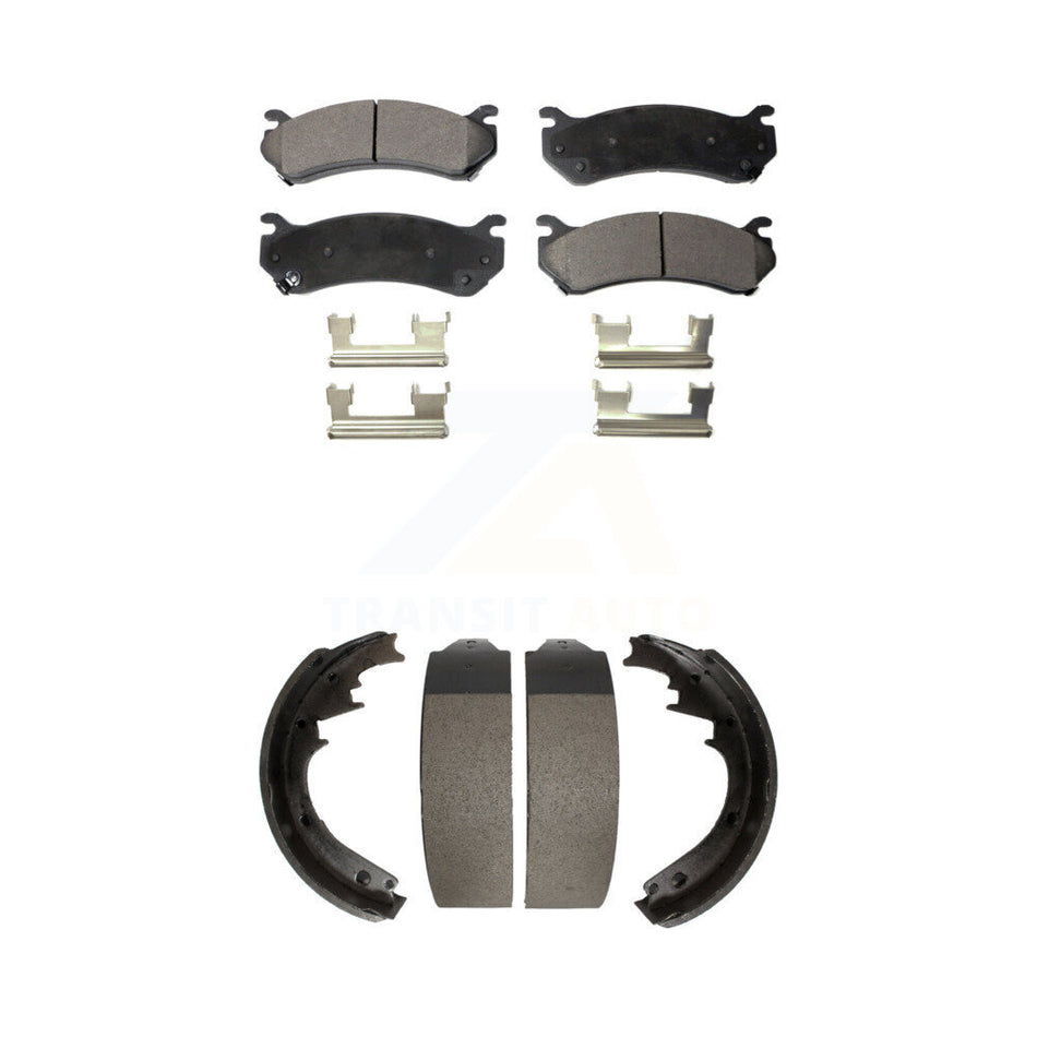 Front Rear Semi-Metallic Brake Pads And Drum Shoes Kit For 2000 GMC Yukon Disc rear brakes With 11" Diameter KFN-100220