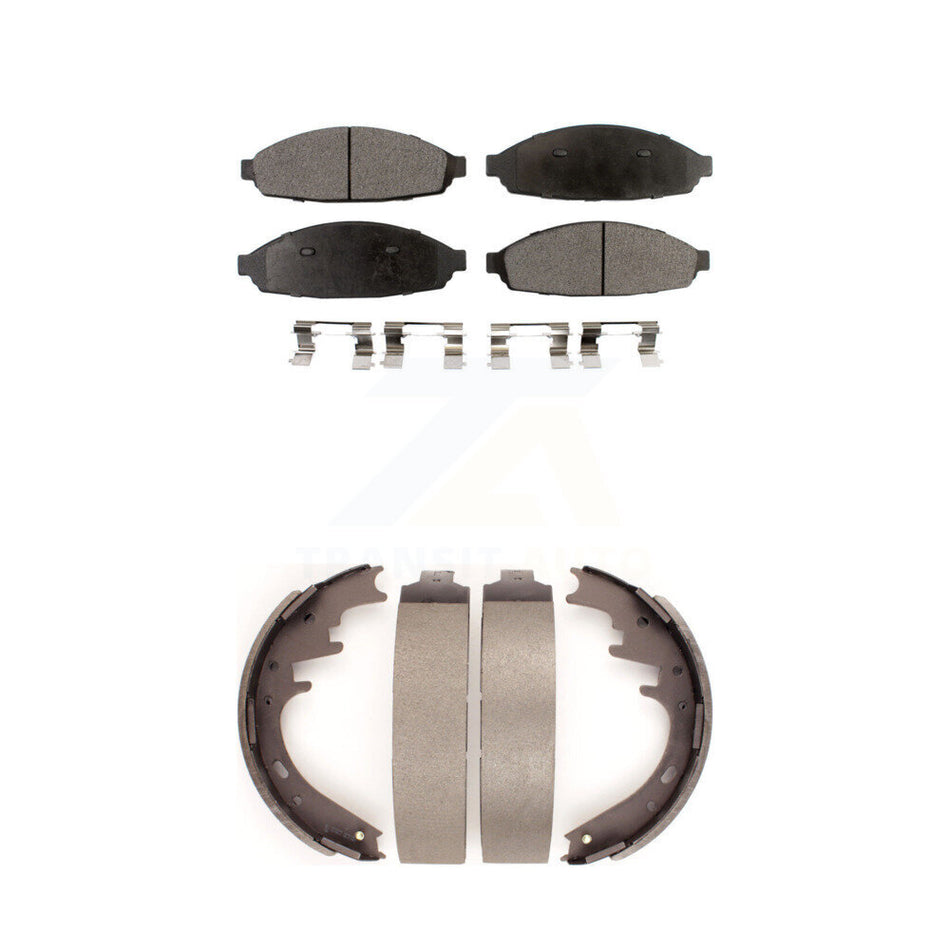 Front Rear Semi-Metallic Brake Pads And Drum Shoes Kit For 2003-2005 Lincoln Town Car Limousine With E F-150 Axle KFN-100222