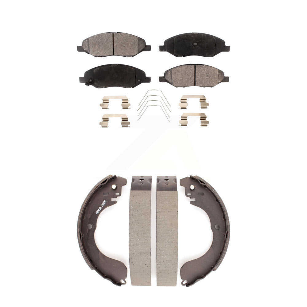 Front Rear Semi-Metallic Brake Pads And Drum Shoes Kit For 2008 Nissan Versa 4-Wheel ABS KFN-100224